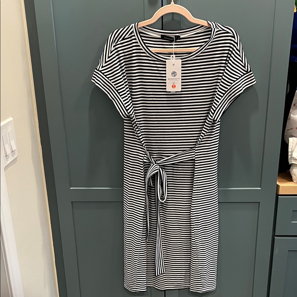 Striped Blavy and White Dress